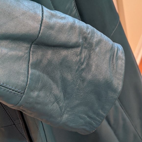 Excelled Collection Teal 100% Leather Coat NWT - Picture 7 of 15